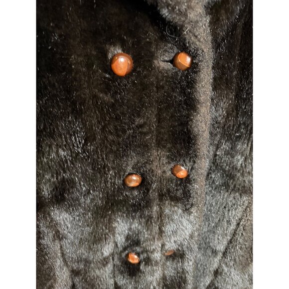 Vintage Womens Faux Fur Double Breasted Coat Size M/L Brown Wide Collar Lined - Picture 4 of 16